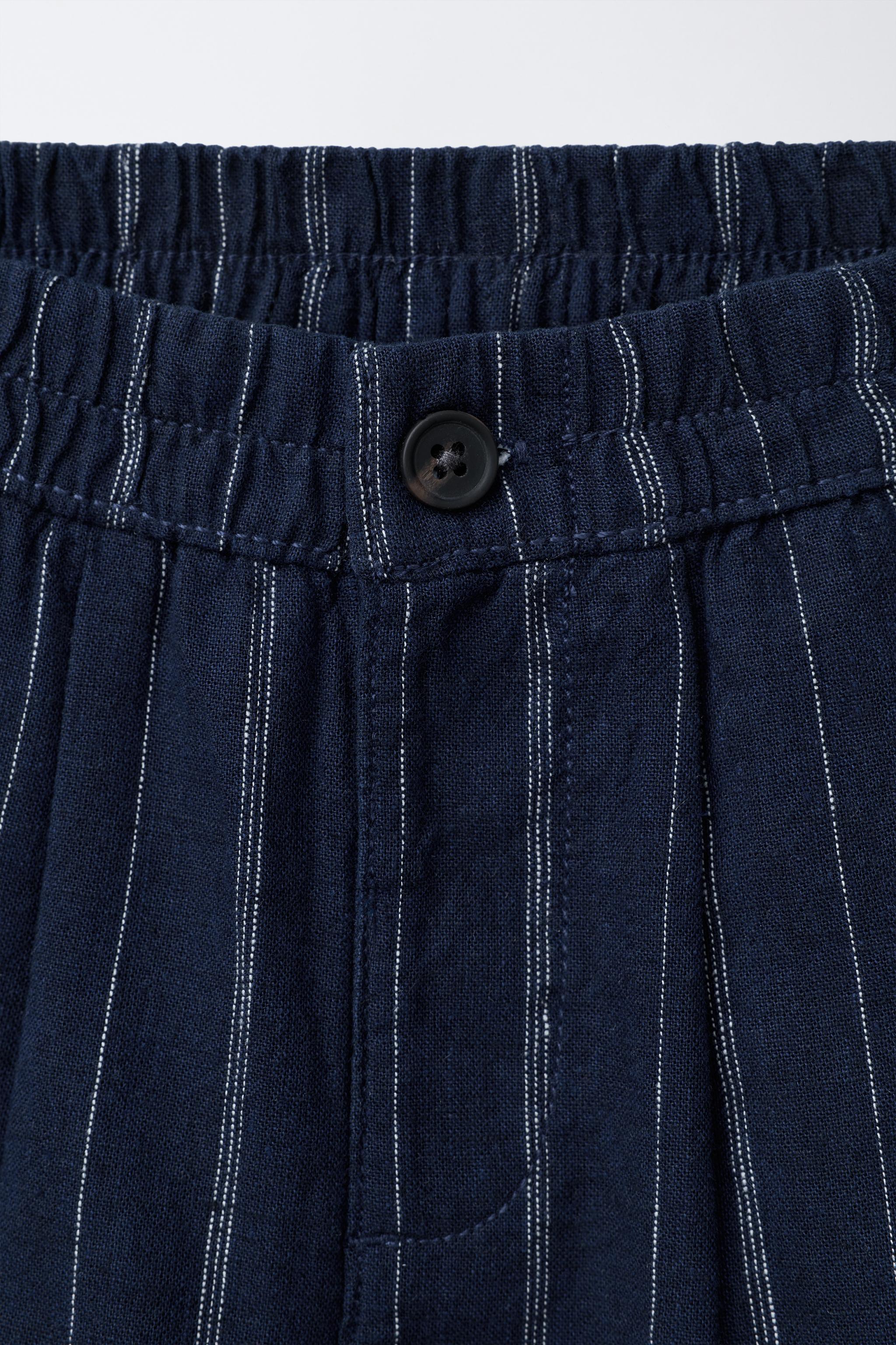 STRIPED LINEN COTTON SHORTS